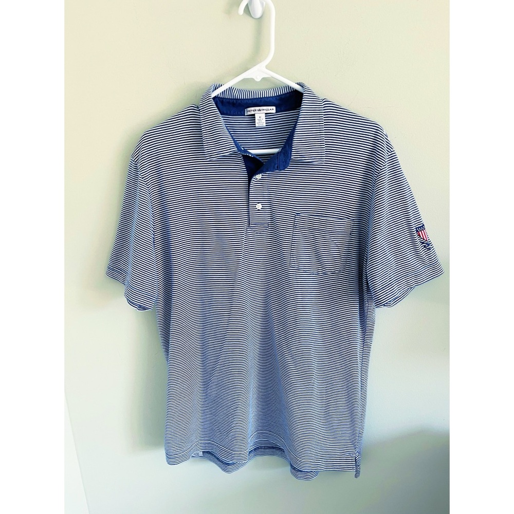 Peter Millar blue pinstripe Pima cotton golf shirt sz M